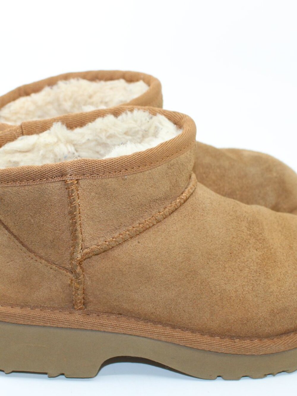 UGG Girls Ankle Boots Brown Sherpa Lined S US 11" Block Heel Real Suede Leathe